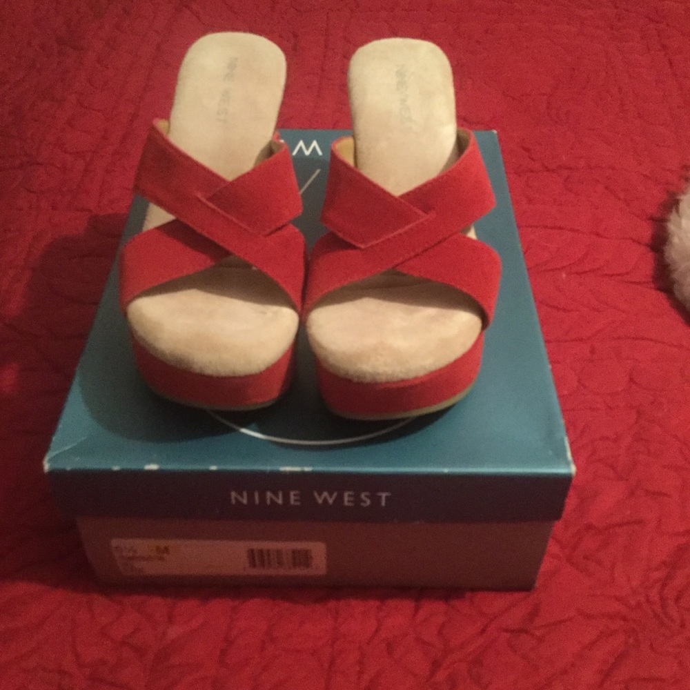 Nine West It’s My Party Red Suede Wedges worn once